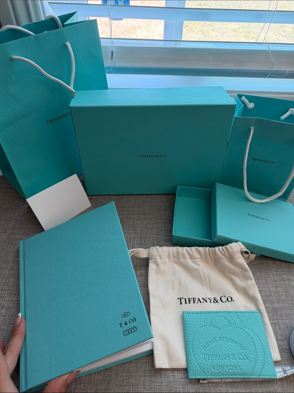 Tiffany & Co. Signature Blue Gift Set with Pouch and Notebook.  Card wallet